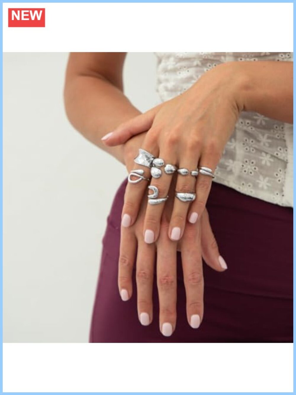 Chunky Stackable Rings Set Adjustable Thick Statement Rings Alloy Jewelry - Picture 3 of 6